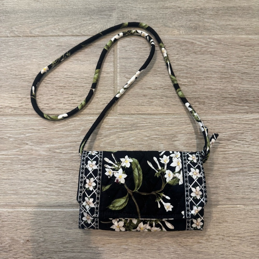 Vera Bradley Floral Small Embroidered Black Crossbody Bag